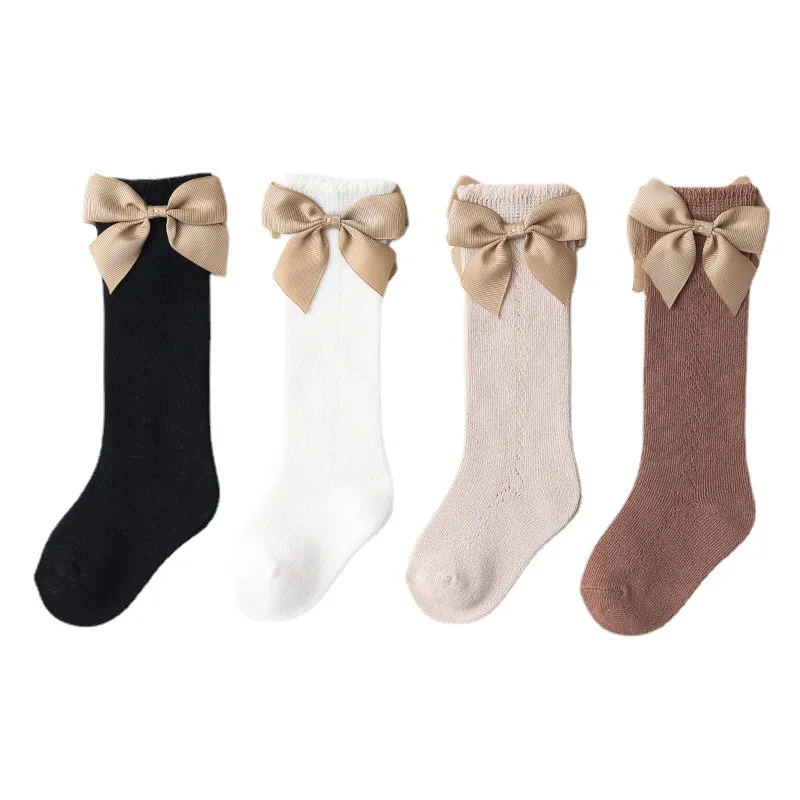 

0-6Y Summer Mesh Baby Socks Cute Bows Hollow Kids Girl Knee High Socks Breathable Solid Color Soft Infant Toddler Long Socks