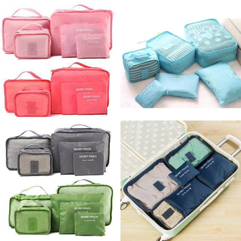 

6pcs Travel Organizer Bag Clothes Pouch Portable Storage Case Luggage Suitcase Chic Bags Unisex Use Travel Accessories
