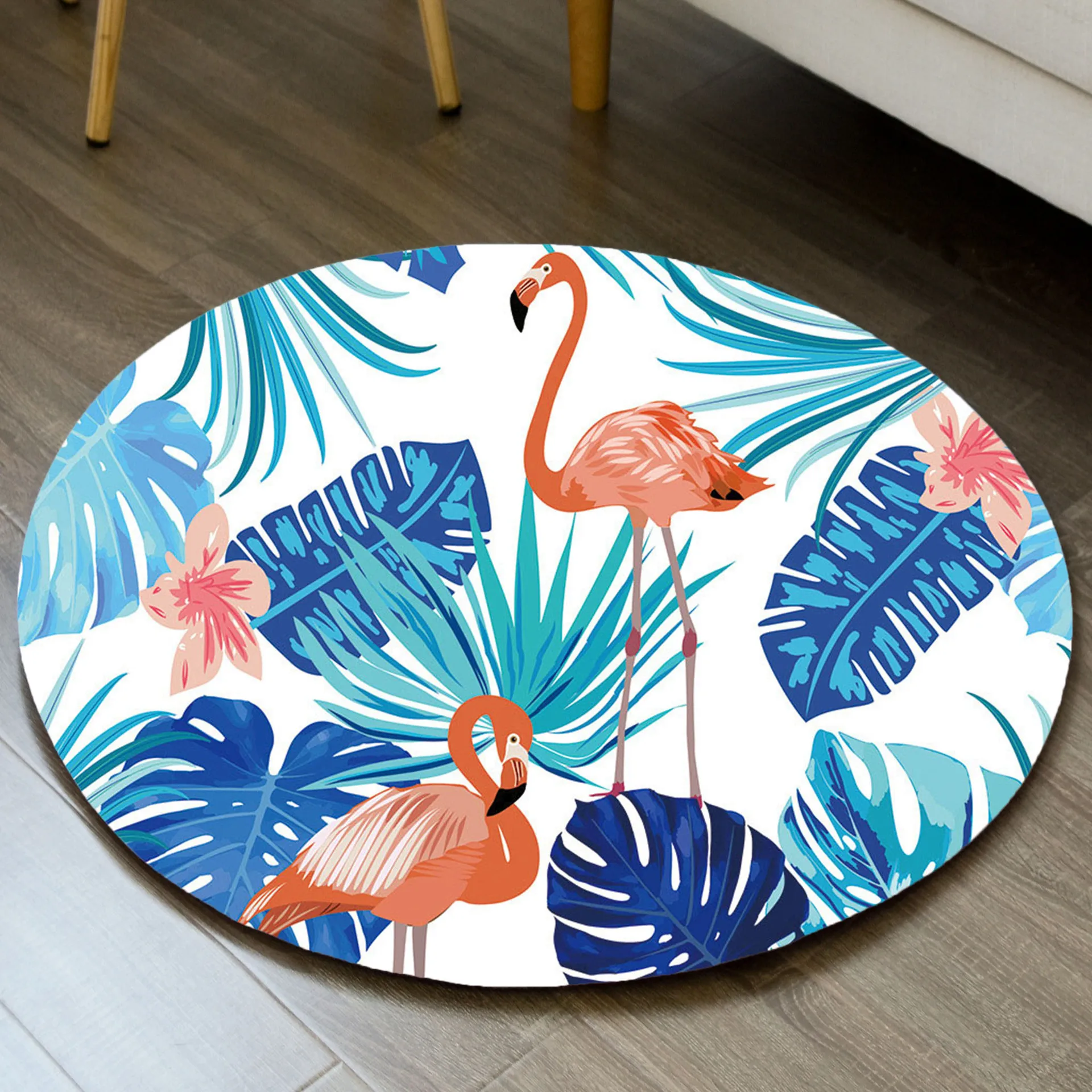 Коврик дверной с принтом фламинго птиц и листьев нескользящий | Дом сад