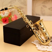 mini saxophone model musical instrument copper brooch miniature desk decor display with box bracket for musical instrument