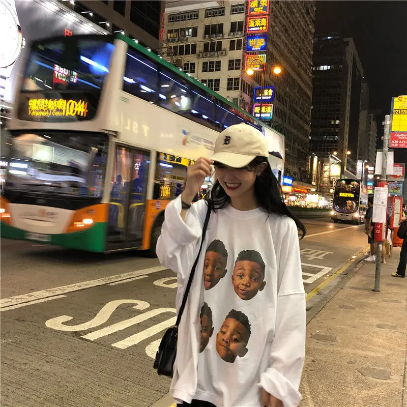 

Hoodies Women Cotton Loose Crew-Neck Style Floral Print Long Sleeve Pullover Women Hoodies Sweatshirts Tops Sudaderas