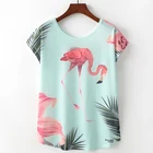 Летние новые женские футболки Харадзюку каваи милые животные Фламинго печать футболка Повседневная o-образным вырезом короткий рукав Свободные топы футболки