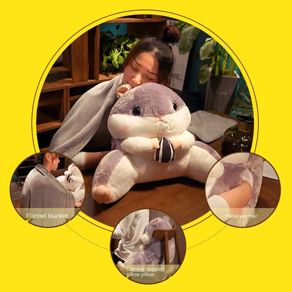 

Cute Hamster Plush Pillow Handwarmer Quilt Dual Purpose Back Waist Cushion Office Chair Back Cushion Birthday Gifts for Girls