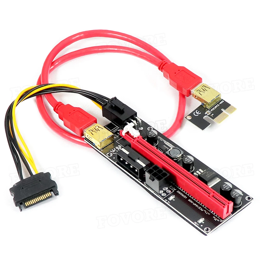 VER009S PCIe Riser Card 009S PCI-E PCI Express 1X to 16X Extender 0.6M USB 3.0 Cable SATA 6Pin Power For Video NEW | Компьютеры и офис