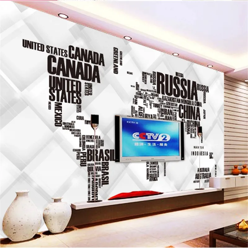 

Custom Any Size Mural Wallpaper 3D White and Black Letter World Map Fresco Living Room Office Study Interior Decor Wallpaper 3D