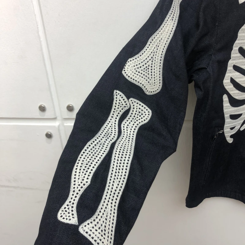 

Full Bone Embroidery KAPITAL Zipper Jacket Men Women 1:1 High Quality Autumn Winter Retro Jacket Rib Cage Zip Sleeve Denim Coat