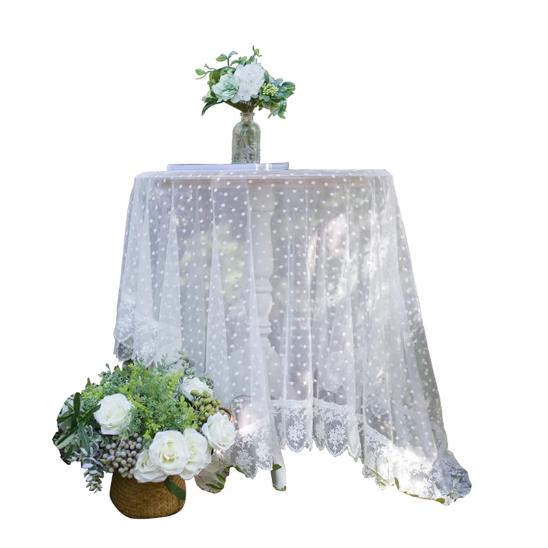 

Korean Princess Style Dot Embroidery Tablecloth White Transparent Tea Table Cloth Cover Towel For Party Wedding Home Decor#4