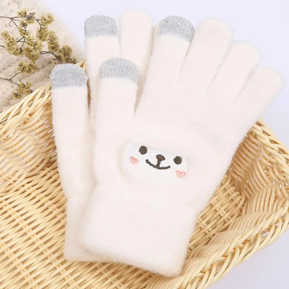 

Colorfast 1 Pair Useful Winter Women Touch Screen Gloves Eye-catching Knitted Gloves Washable for Daily Wear