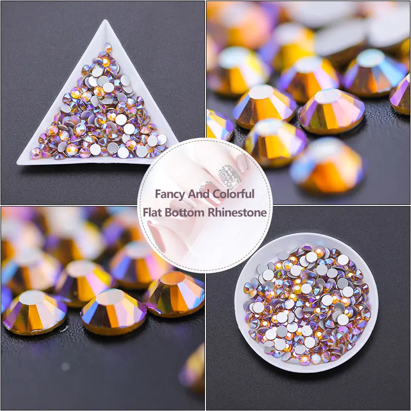 

Супер Блестящие Стразы для ногтей, золотые стразы AB, стеклянные 3D декоративные аксессуары для ногтей без фиксации