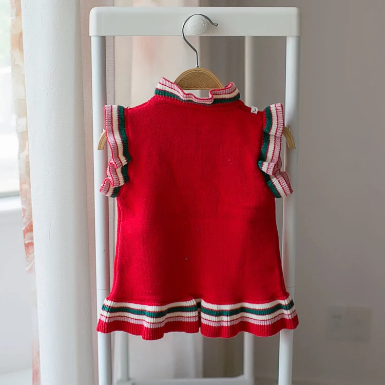 Трикотажный свитер для девочек с рюшами без рукавов на осень/весну/зиму | Мать и