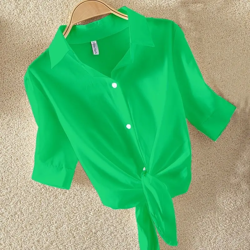 

Women Summer Short Knotted Tie Casual Shirt Sunscreen Top Blusa Cardigan Outwear