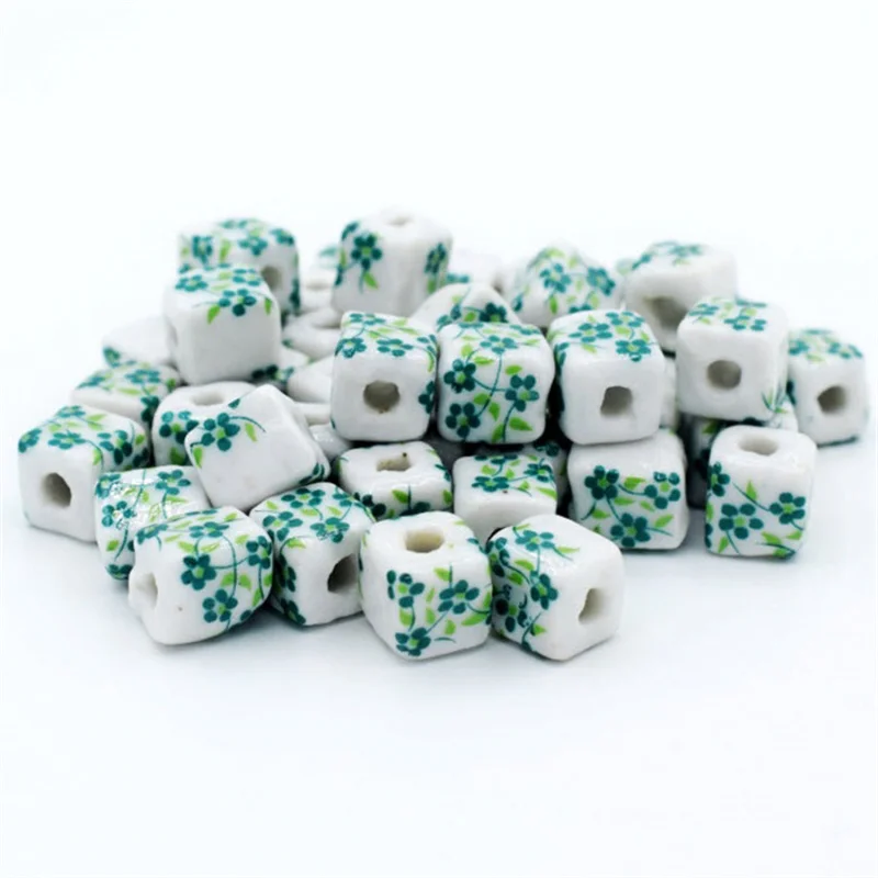Beadtales 20 шт./лот 8*8 мм квадратной формы керамические бусины Цветок графика