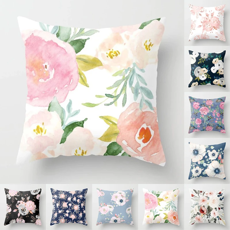 

New Rural Fresh Flower Pillow Cover Polyester Peachskin Throw Pillow Cases Sofa Cushion Cover Home Decor Car Seat Pillowcase