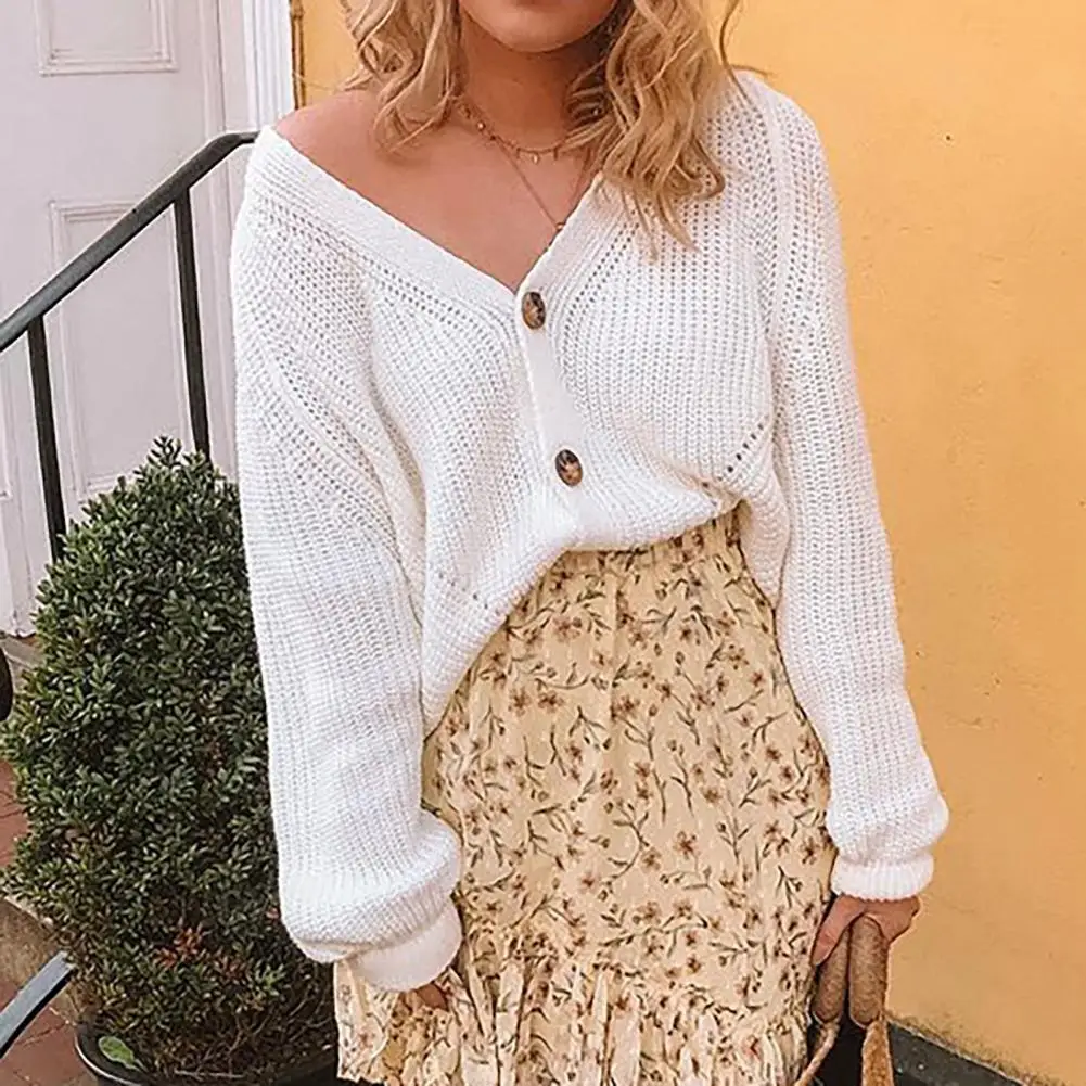 

Sexy V-neck Cardigan Oversized Sweaters Women Autumn 2021 Long Sleeve Solid Button Loose Coat Tops Femme Warm Clothes Ropa Mujer