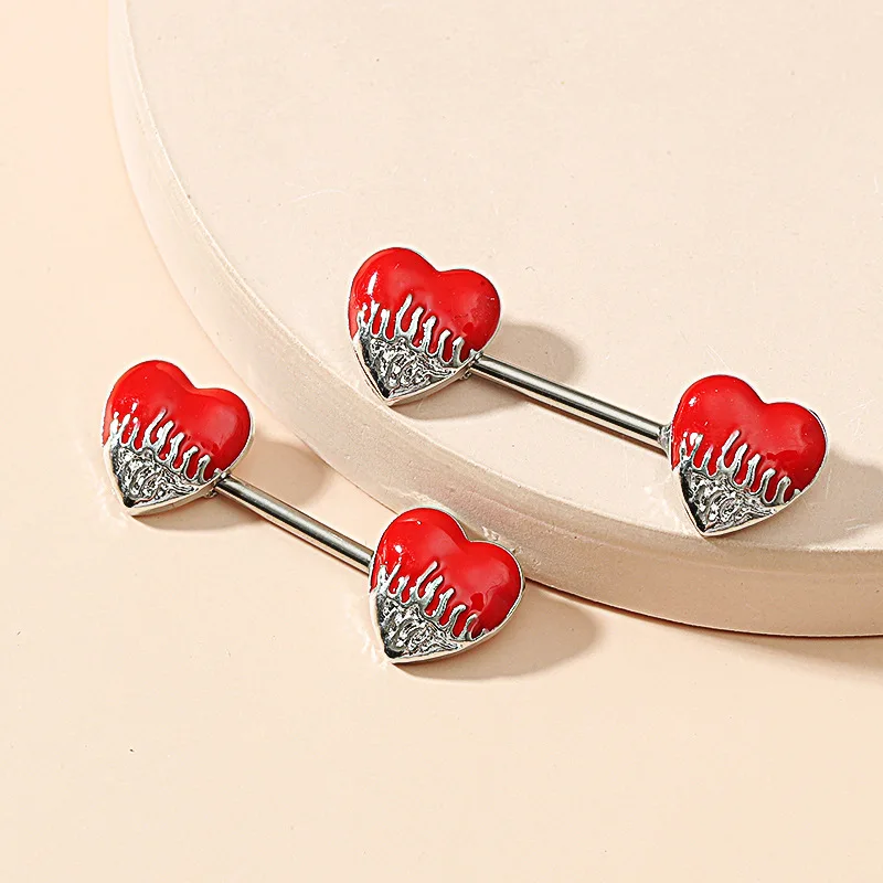 

2Pcs Heart-shaped red stainless steel body jewelry Fashion Woman nipple piercing Beach accessories sexy women nipple rings gift