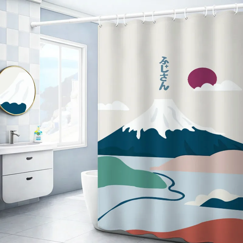 

Японская утолщенная занавеска для душа, эстетическая Водонепроницаемая занавеска для душа из полиэстера с защитой от плесени, занавеска дл...