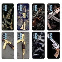 black tpu case for samsung galaxy a12 a22 a32 a42 a52 a72 4g 5g s21 plus ultra back cover ak47 handgun gun