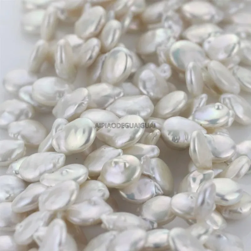 

APDGG Genuine Natural 15mm nucleated coin white pearl strands loose beads women lady jewelry DIY