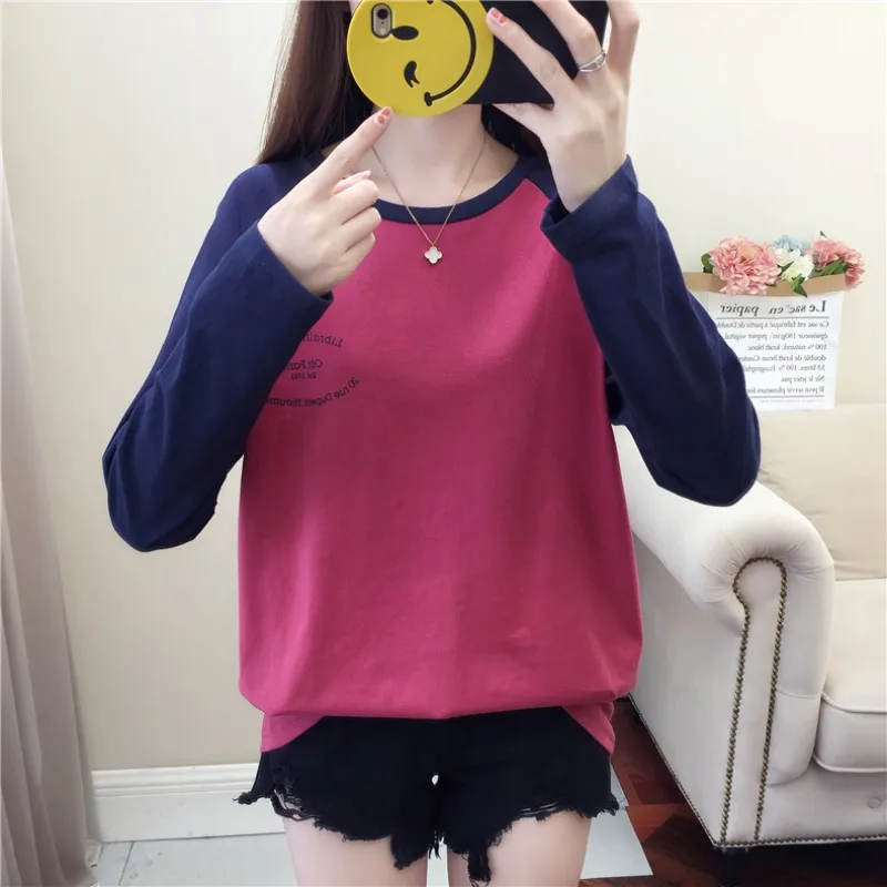 

Women Clothing Blouse Round Collar Color Letter Print Loose Long Sleeve Casual Simple Wild Summer Blouses Women 2019