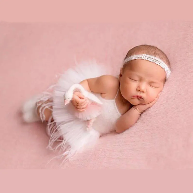 Newborn Photography Clothing Pearl Headband+Romper+Feather Skirt+Shoes 4Pcs/set Baby Girl Photo Props Accessories Shoot Clothes