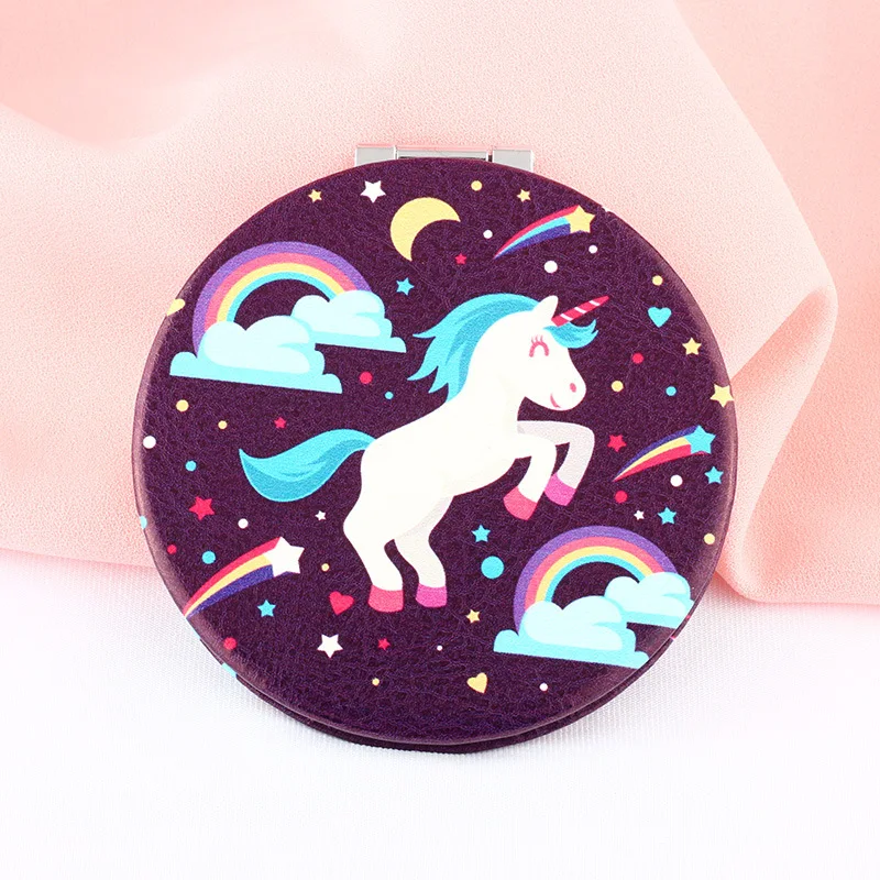 PU Folding Small Mirror Portable Makeup Pocket Mirror Round Mirror - Цвет: 8