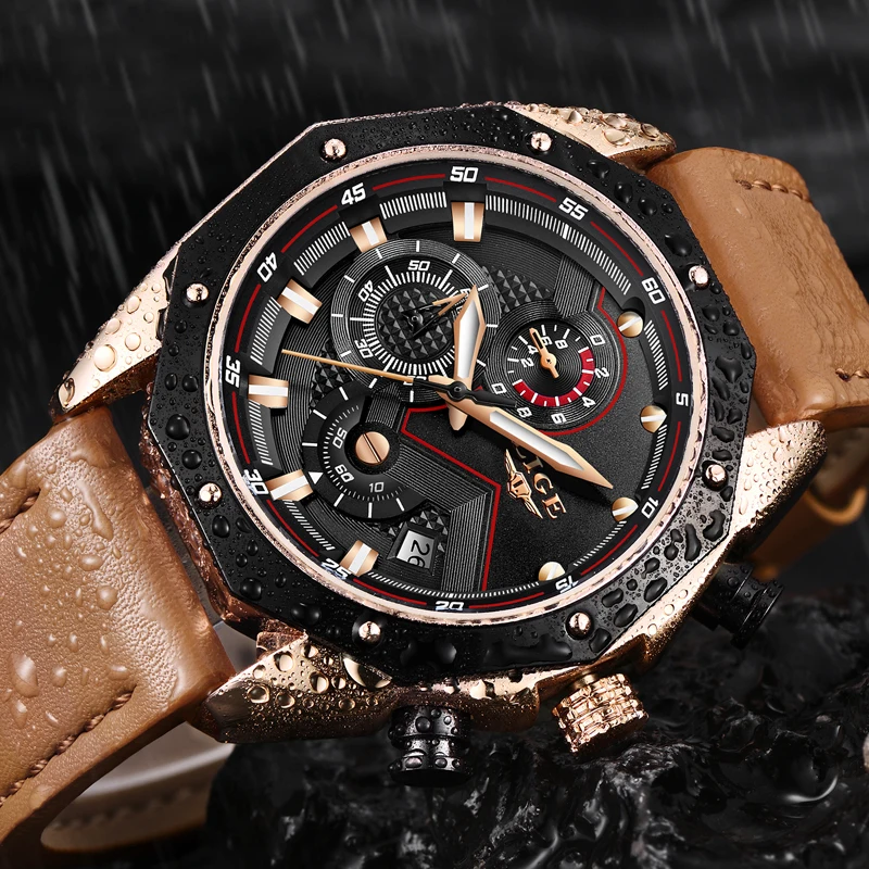 Часы наручные LIGE Мужские кварцевые брендовые Роскошные повседневные