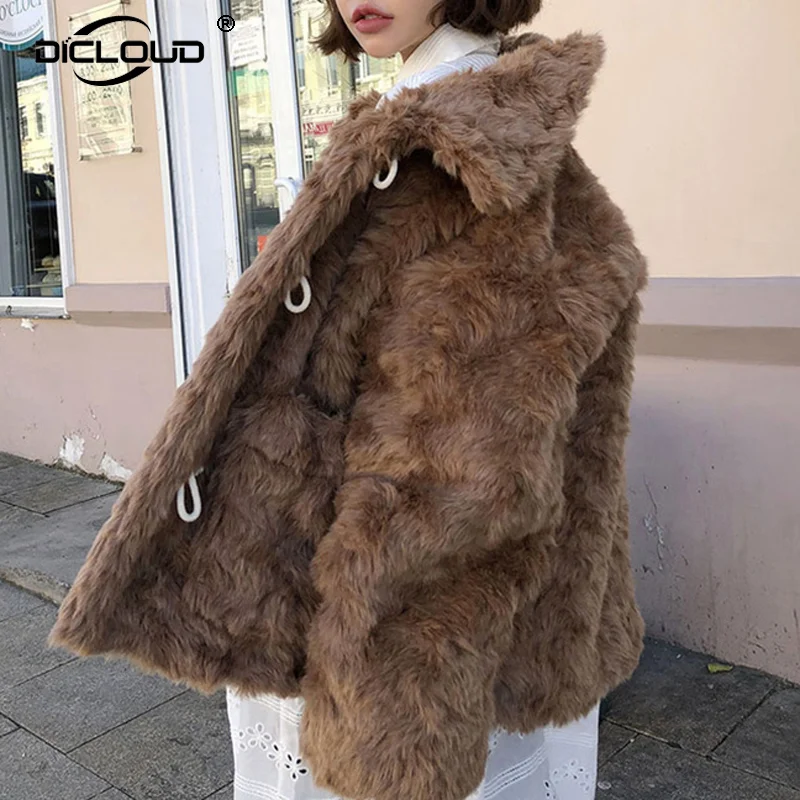 Женская зимняя куртка из искусственного меха шуба коричневого плюшевого мишки