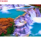 Алмазная 5d-картина с полным кругом, пейзаж, водопад, озеро, лес, украшение, мозаика из страз, вышивка крестиком