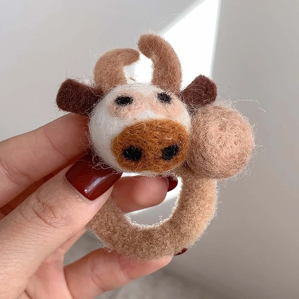 

Year of the Ox Sweet Girl Rubber Band Wool Felt Hair Ornaments Cartoon Fur Ball Elastic Rope INS Cute Hair Ring Headdress