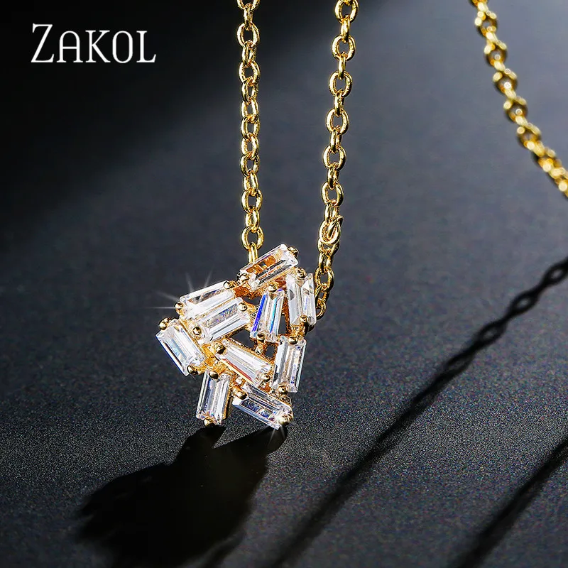 ZAKOL Нежный высокое качество квадратный кубический цирконий кулон цепочки и