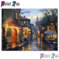 5d landscape diamond painting embroidery old town street in the evening square or round mosaic cross stitch rhinestone art deco