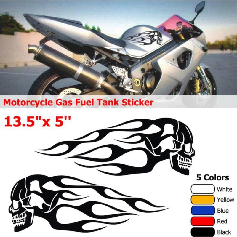 2pcs Motorcycle General Fuel Tank Flame Sticker Totem Modification Skull Personality Flower