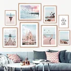 Чиангмай белый храм парусная лодка Пирс море скандинавские стены Искусство Холст живопись плакаты и принты картинки для декора гостиной