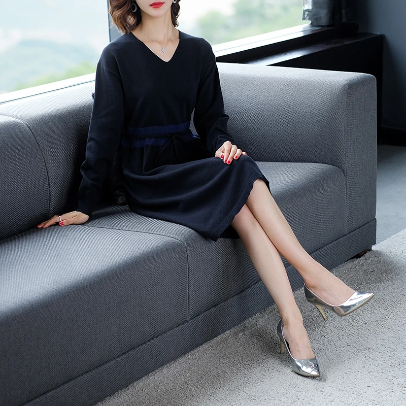 Lady Sweater Dress 2019 Autumn Female Long Elegant Knit Pullovers | Женская одежда