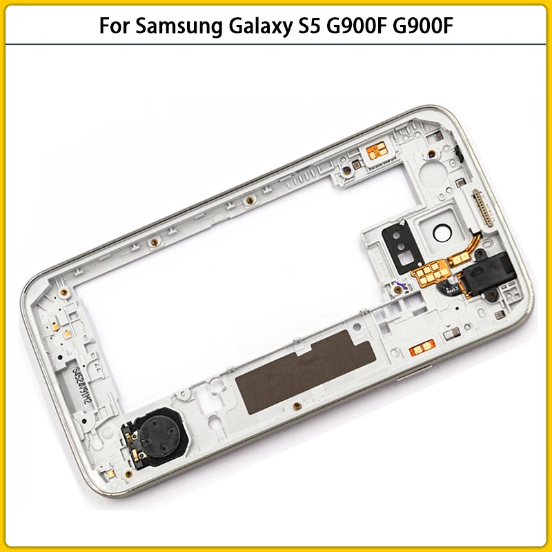 

New High Quality For Samsung Galaxy S5 i9600 G900F G900H Middle Frame Bezel Back Frame Housing Cover With Glass Camera Lens