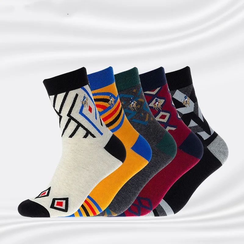 5 Pairs Autumn Winter New Cotton Trend Casual Tube Men Socks British Style Jacquard Socks