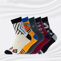 5 pairs autumn winter new cotton trend casual tube men socks british style jacquard socks