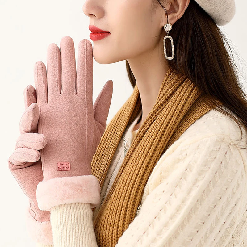 

Женские уличные перчатки, теплые толстые зимние варежки с пальцами для езды на велосипеде и вождения, женские перчатки для вождения