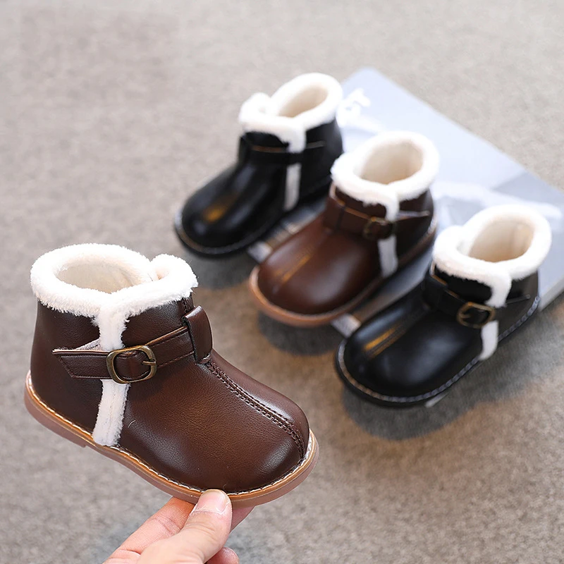 

2021 New Winterwinter Boots For Children Child Sneaker Furry Shoes for Boy Winter Children Snow Boots Soft Antislip Girls Boots