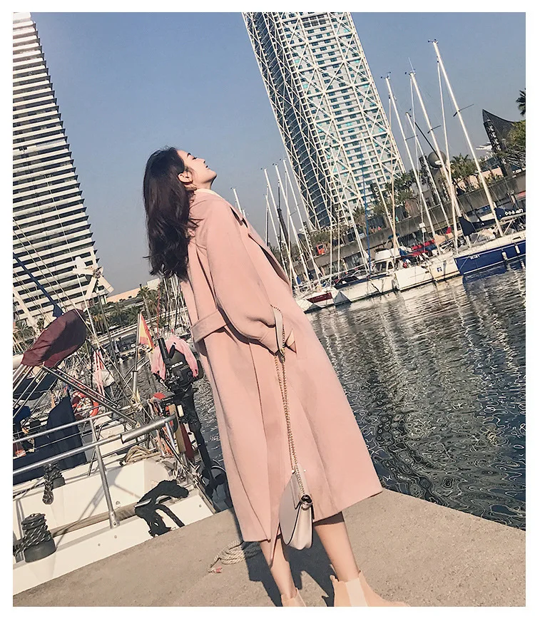 Женское шерстяное пальто повседневное свободное из смешанной шерсти с