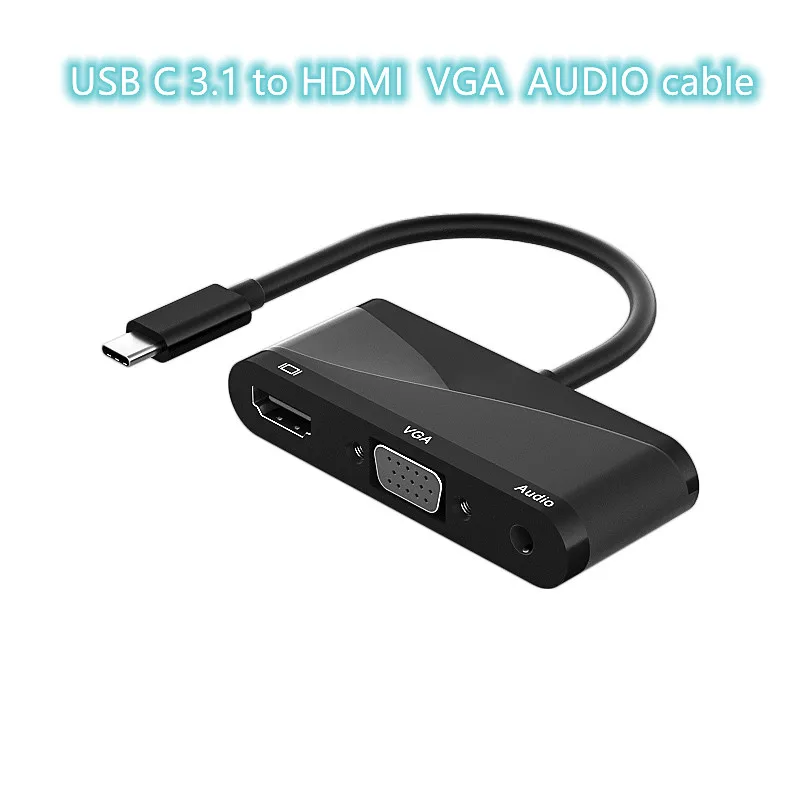 Адаптер 3 в 1 USBC-HDMI 4K 30 Гц USB 3.1 Тип C аналогичен VGA 1080P HDTV 5 мм аудио-и видеоконвертеры