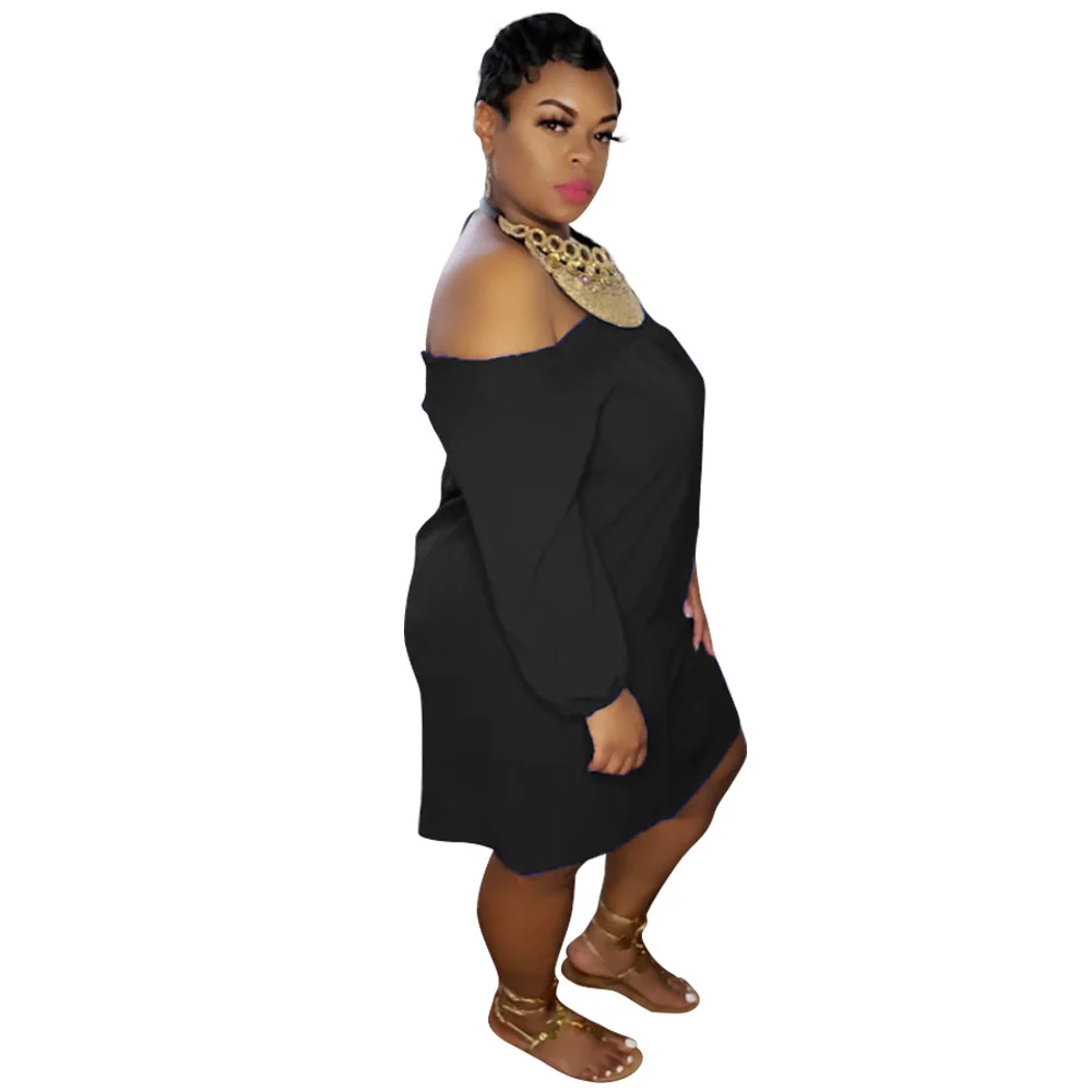 

2020 Woman Dress Big Size Casual Slash Neck Wrinkle Long Sleeve