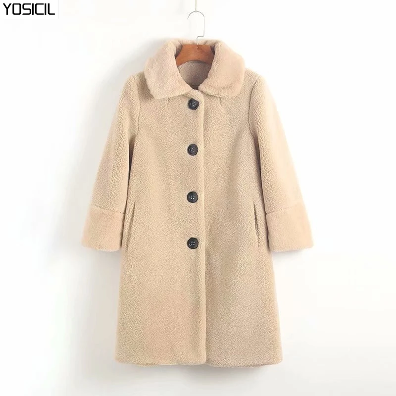 

YOSICIL Women Faux Fur Coat 2021 Winter Warm Long Teddy Coat Fashion Long Parka Lamb Fur Jacket Female Casual Outwear