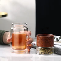 250ml high quality double glass cup filter infuser tumbler drinkware transparent wood grain water bottle with case tea drinkware