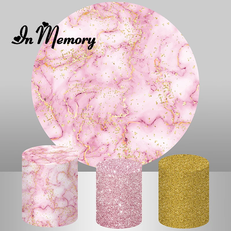 

InMemory Gold Pink Marble Round Backdrop Cover Glitter Bokeh Baby Shower Bridal Wedding Birthday Party Circle Background