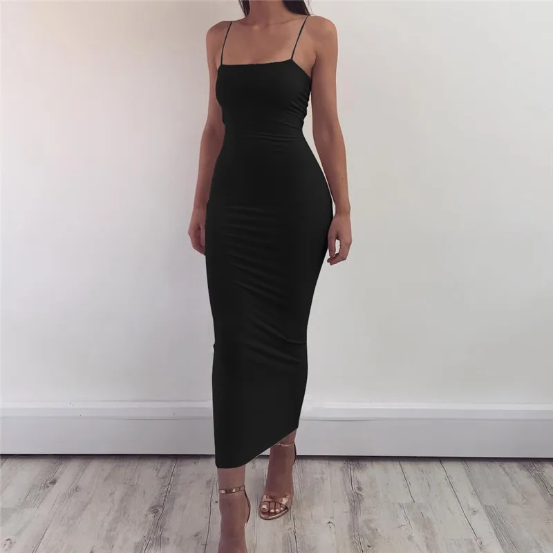 

Ladies Black Spaghetti Strap Long Bodycon Dress Elegant Backless Wrap Women Summer Bandage Dresses Sexy Club Party Dress Vestido