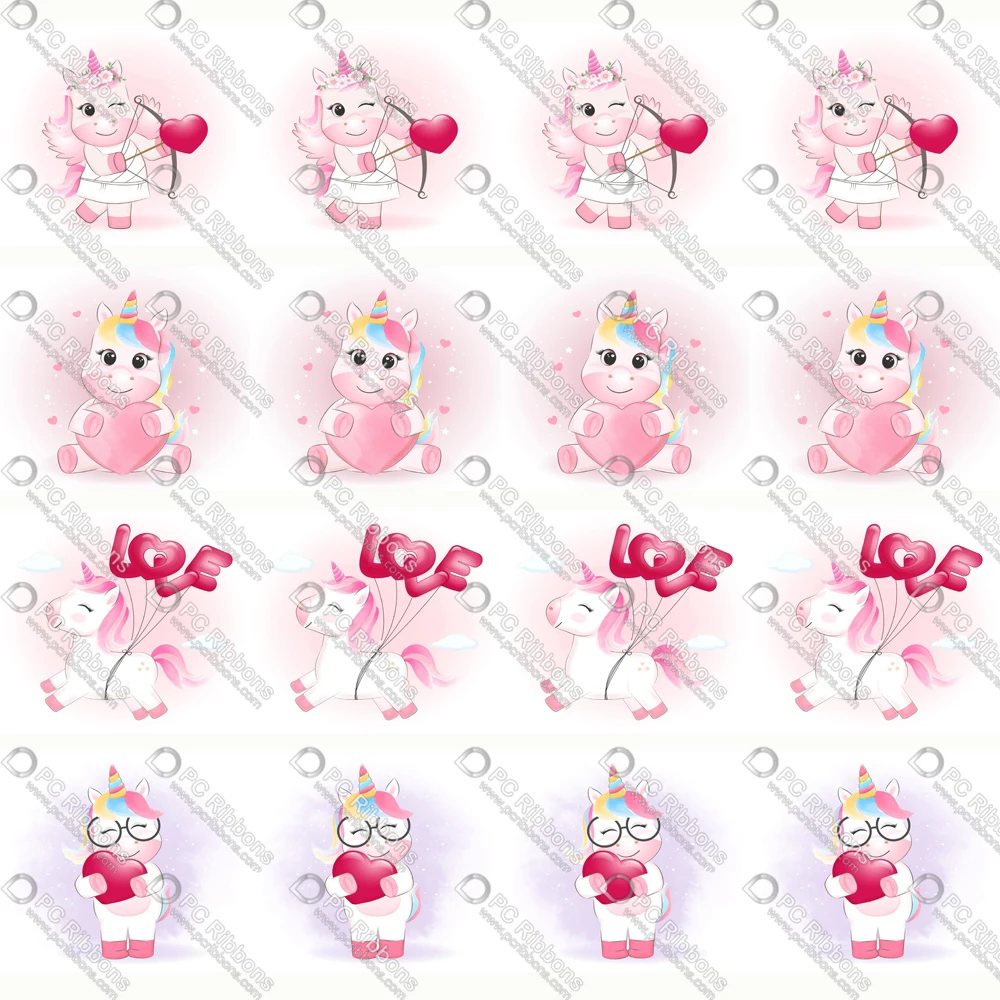 

16-75MM Valentine's Day Unicorn Printed Grosgrain&Sati& Foe&Lanyard DIY Handmade Materials Christmas Wedding Wrap Tape 50yards