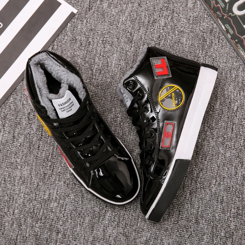 Winter Ankle boots Men Shoes luxury brand Fashion Leather Boots For Men Casual Waterproof Flat Male Shoes chunky Sneakers - Color: black Plus velvet