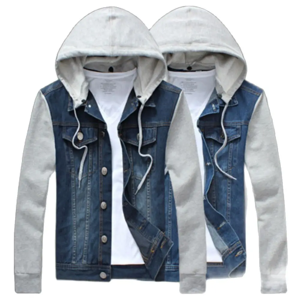 

New spring and autumn men's denim jacket hooded men's denim jacket detachable jacket men's Jacket Large Jacket Large M+5XL