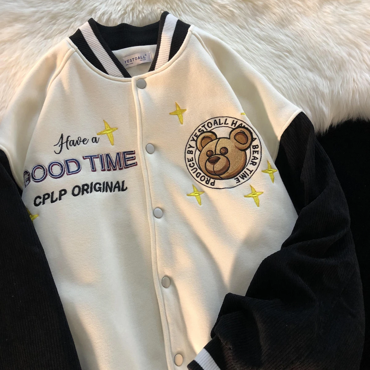 

Chic Bear Embroidery Jackets New Hip Hop Oversized Winter Clothes Women Fashion Streetwear Korean Coats 2021 New Teens Clothes